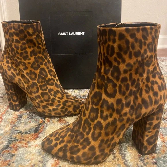 Saint laurent leopard clearance boots